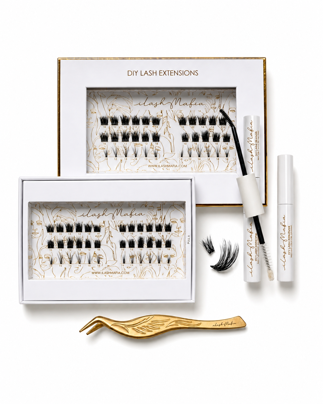 iLash Mafia DIY Lash Kit featuring a doll eye lash style with fluffy wispy lashes, soft volume clusters, and a bright open-eye effect for a fuller, lifted look.