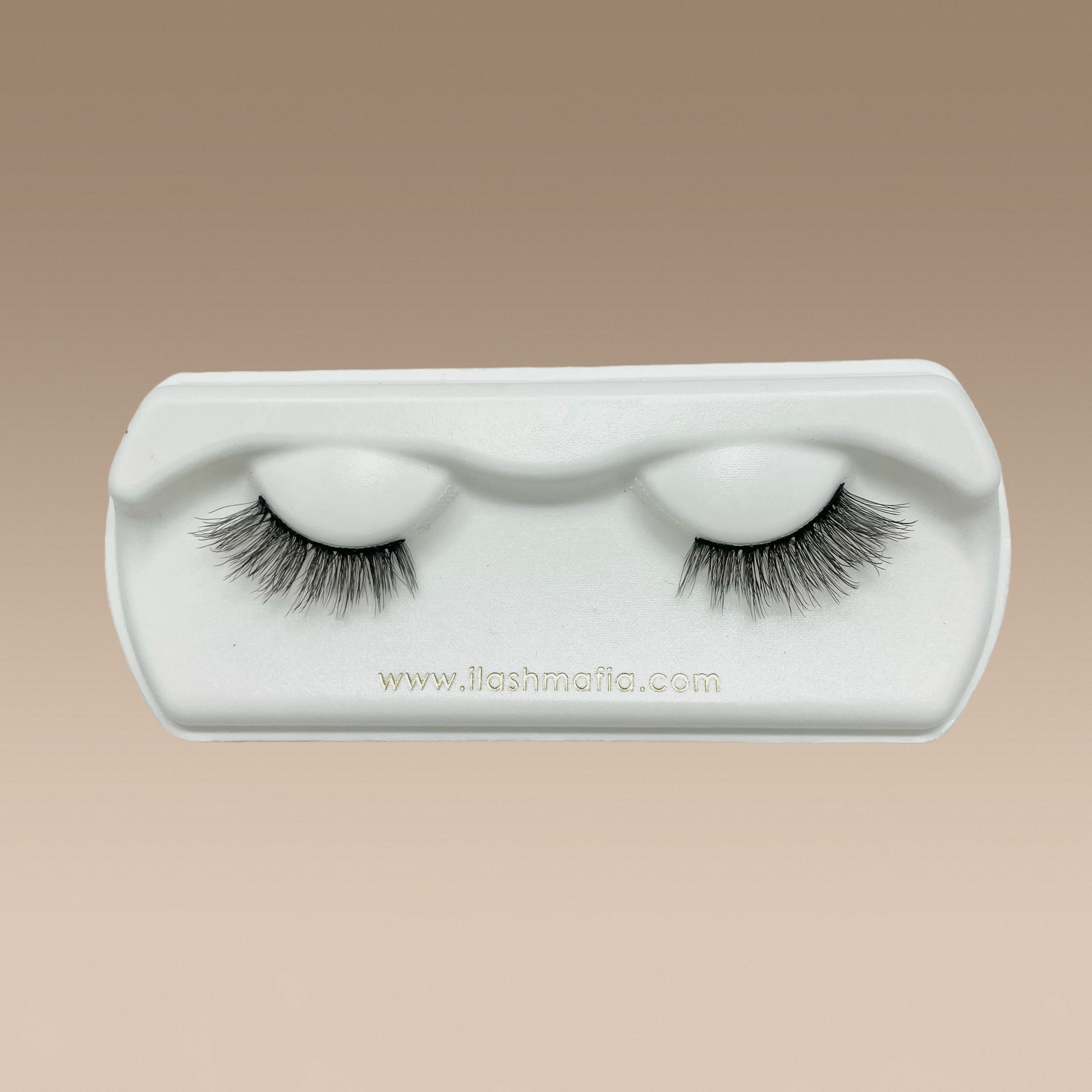 glam lashes, ilash mafia, beige and gold packaging, false lashes, falsies, plant base, vegan lashes, short band lashes