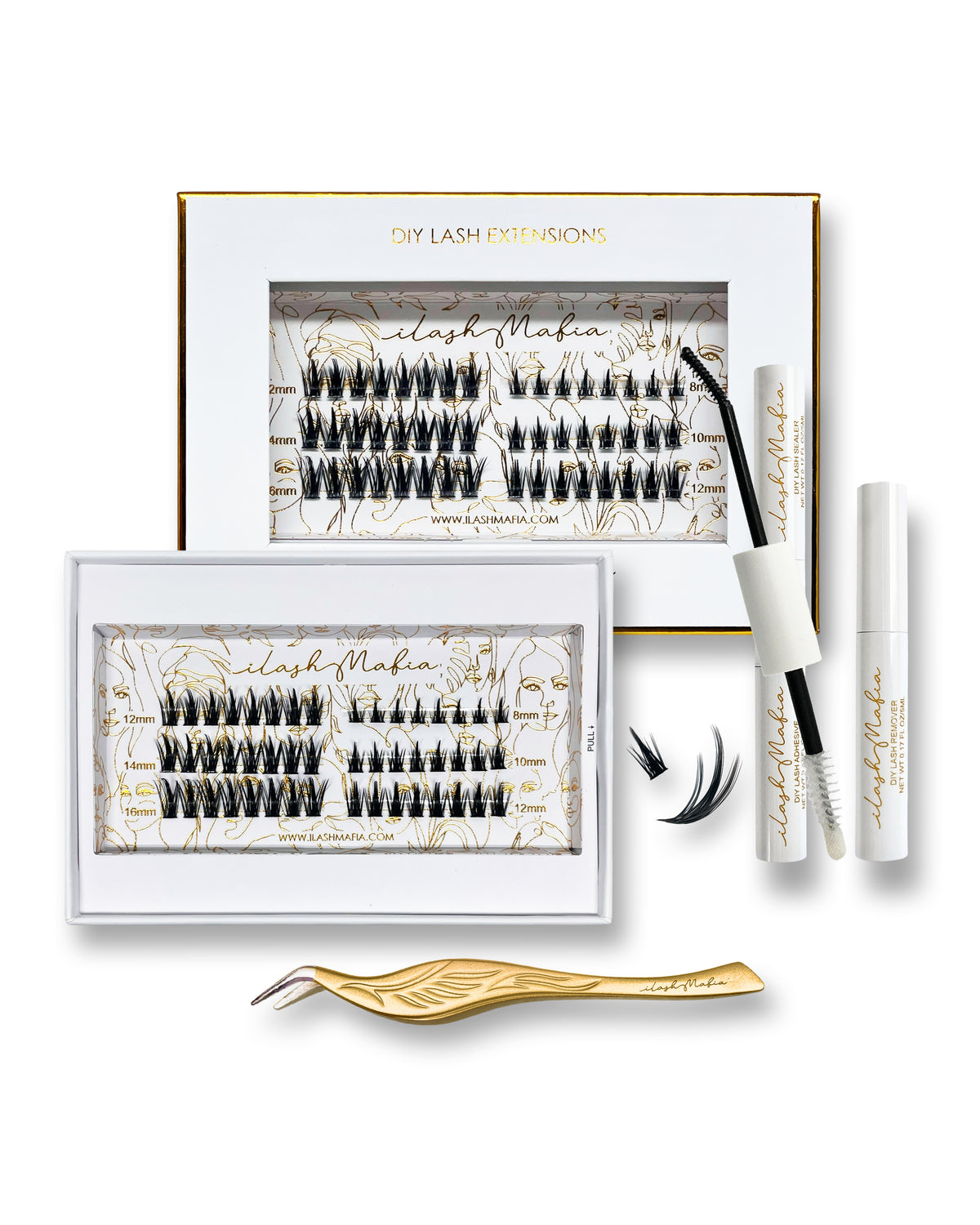 ilash Mafia DIY lash extension kit with spiky lash clusters, perfect for creating natural, wispy, salon-style lashes at home.