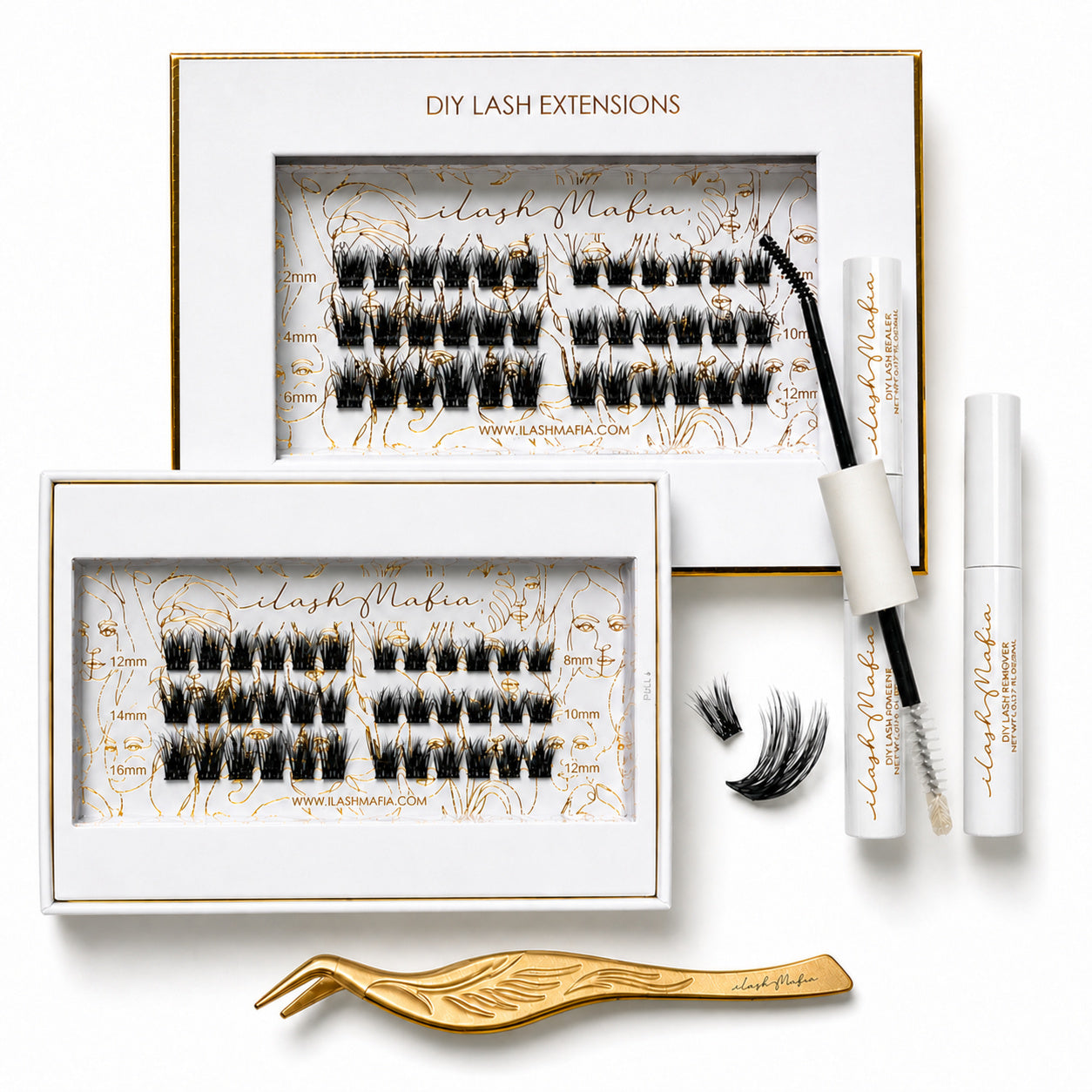 ilash Mafia DIY lash extension kit with wispy lash clusters, perfect for creating natural, wispy, salon-style lashes at home.