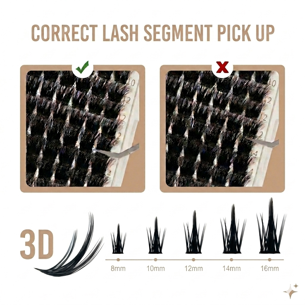 iLash Mafia DIY lash styles guide showing the correct way to pick up and apply lash clusters for easier DIY lash extension application.