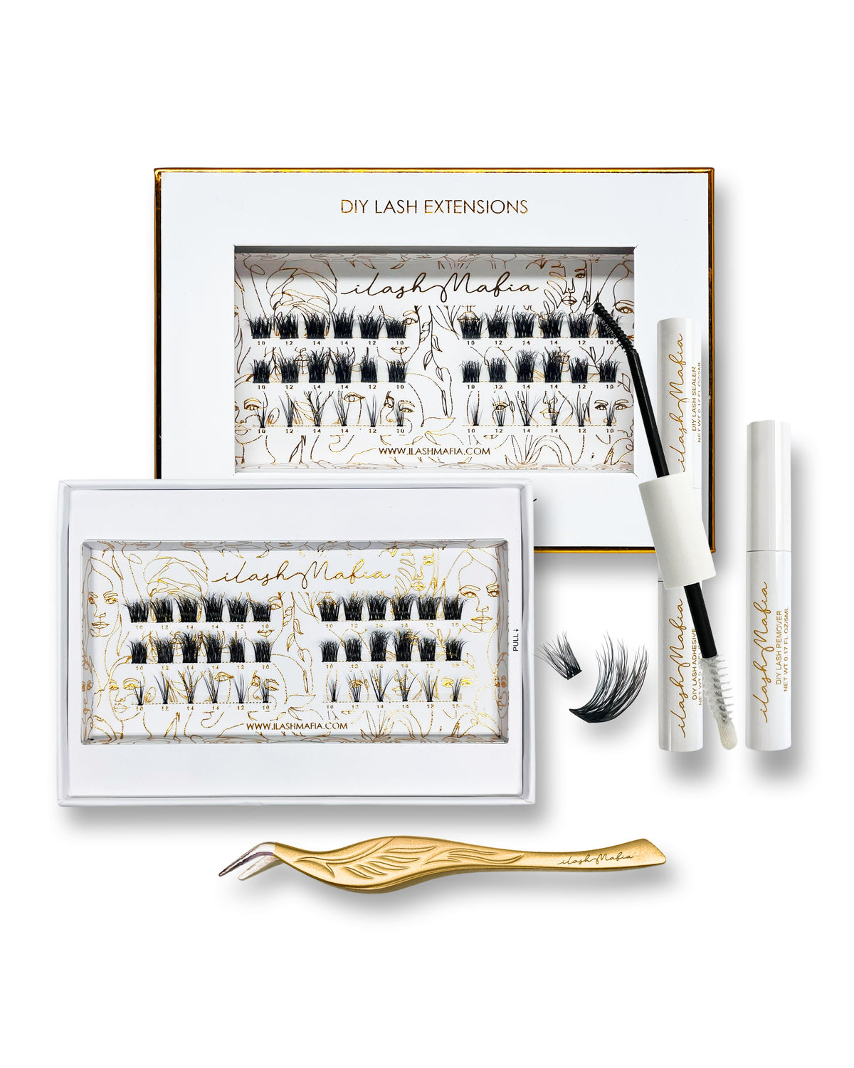 iLash Mafia DIY Lash Kit featuring a doll eye lash style with fluffy wispy lashes, soft volume clusters, and a bright open-eye effect for a fuller, lifted look.
