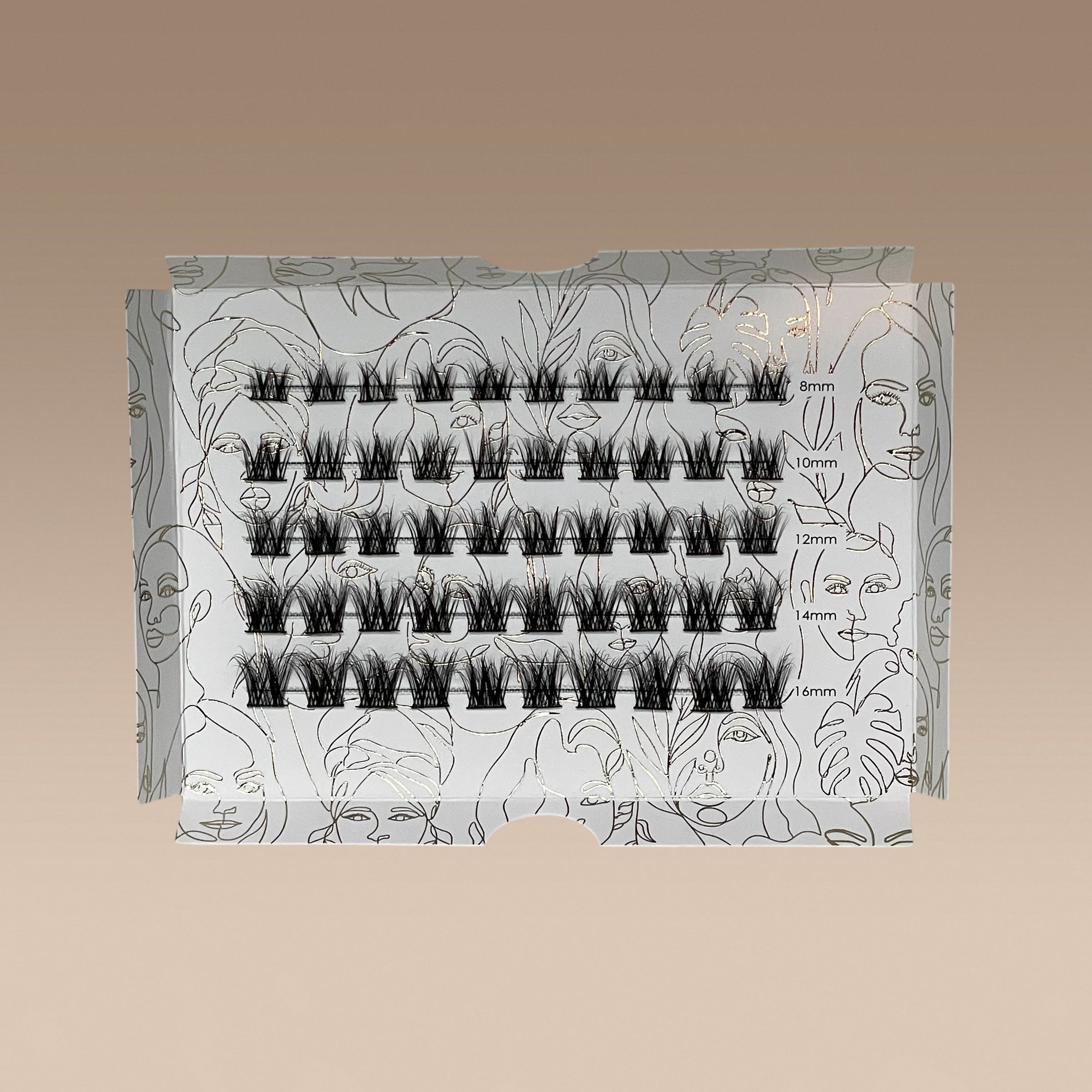 Open tray of iLash Mafia Bestie lash segments arranged by length for customizable lash styling. The reusable DIY lash system features lightweight cluster lashes designed for personalized lash maps, natural volume effects, soft glam looks, and flexible at-home lash application.