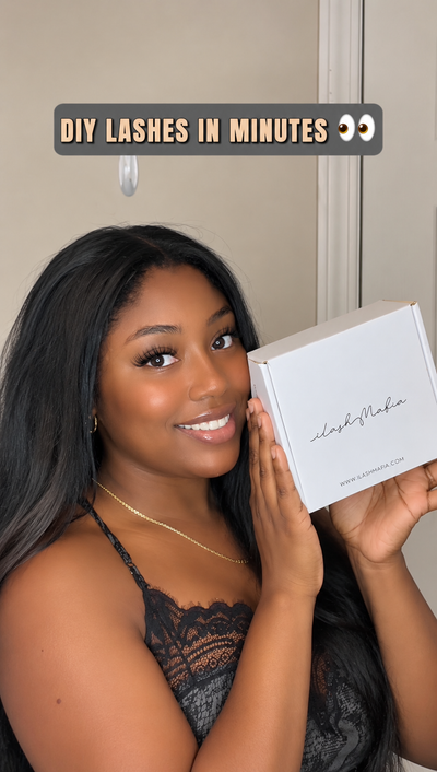 ilash mafia giving life diy lash extensions for self application, demonstrated by a customer
